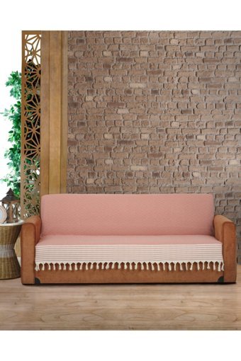 Genç Uludağ Pamuklu Püsküllü Süngersiz Çizgili Kiremit Tekli Koltuk Örtüsü 180x220 cm