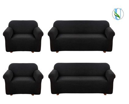 Uy Style Tekstil Polyester Likralı Süngerli Armürlü Giydirmeli Siyah Dörtlü Koltuk Örtüsü 180x230 cm
