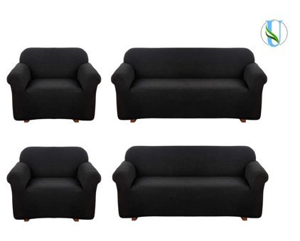 Uy Style Tekstil Polyester Likralı Süngerli Armürlü Giydirmeli Siyah Dörtlü Koltuk Örtüsü 180x230 cm