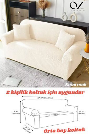 Özmakan Polyester Likralı Jakarlı Süngersiz Çizgili Giydirmeli Bej Tekli Koltuk Örtüsü 130x170 cm