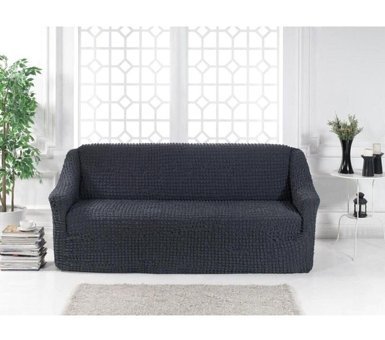 Elgeyar Polyester Bürümcük Jakarlı Süngersiz Armürlü Giydirmeli Antrasit Üçlü Koltuk Örtüsü 180x230 cm
