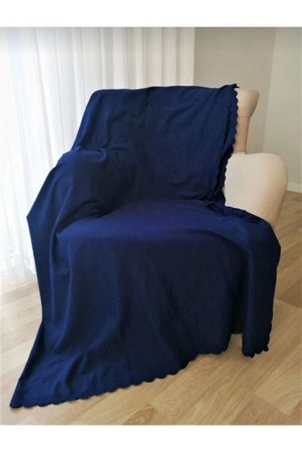 Poyraz Garanti Pamuklu Nubuk Jakarlı Süngersiz Çizgili Lacivert Tekli Koltuk Örtüsü 180x220 cm