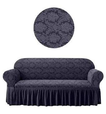 Uytm Likralı Drapeli Süngerli Çiçek Desenli Giydirmeli Gri Tekli Koltuk Örtüsü 180x230 cm