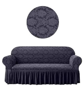 Uytm Likralı Drapeli Süngerli Çiçek Desenli Giydirmeli Gri Tekli Koltuk Örtüsü 180x230 cm