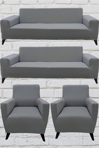 Şahane Ev Mikro Polyester Likralı Jakarlı Süngersiz Düz Giydirmeli Lastikli Gri Üçlü Koltuk Örtüsü 140 cm