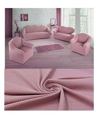 Mehira Tesettür Polyester Likralı Süngersiz Düz Giydirmeli Pembe Dörtlü Koltuk Örtüsü 180x230 cm