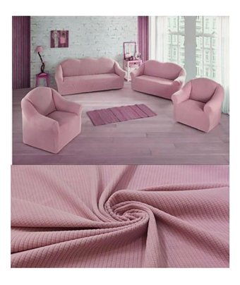 Mehira Tesettür Polyester Likralı Süngersiz Düz Giydirmeli Pembe Dörtlü Koltuk Örtüsü 180x230 cm