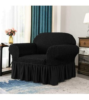 Akbu Pamuklu - Polyester Bürümcük Fırfırlı Süngersiz Giydirmeli Lastikli Siyah Tekli Koltuk Örtüsü 70x80 cm