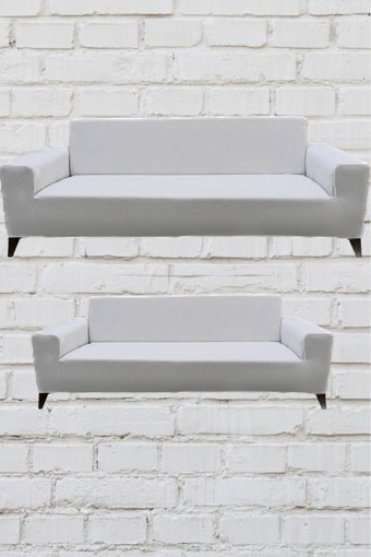 Şahane Ev Mikro Polyester Likralı Jakarlı Süngersiz Düz Giydirmeli Lastikli Bej Üçlü Koltuk Örtüsü 55x69 cm