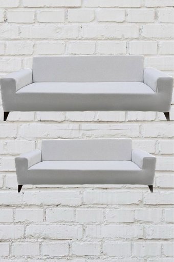 Şahane Ev Mikro Polyester Likralı Jakarlı Süngersiz Düz Giydirmeli Lastikli Bej Üçlü Koltuk Örtüsü 55x69 cm