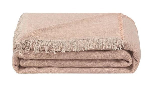 Puffy Love Keten Örgü Saçaklı Süngersiz Çizgili Pembe Tekli Koltuk Örtüsü 130x170 cm