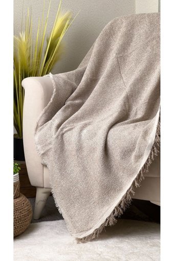 Evimebu Pamuklu Polar Saçaklı Süngersiz Lacivert Tekli Koltuk Örtüsü 170x210 cm
