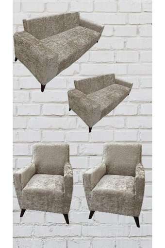 Şahane Ev Kadife Likralı Jakarlı Süngersiz Çizgili Giydirmeli Kahverengi Üçlü Koltuk Örtüsü 155x220 cm