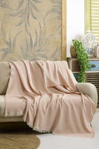 Vagonik Star Pamuklu Polar Saçaklı Süngersiz Düz Bej Tekli Koltuk Örtüsü 170x210 cm