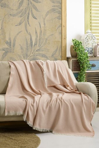 Vagonik Star Pamuklu Polar Saçaklı Süngersiz Düz Bej Tekli Koltuk Örtüsü 170x210 cm