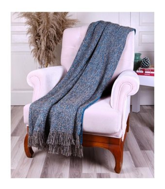 Betires Home Akrilik-Pamuklu Püsküllü Süngersiz Mavi Tekli Koltuk Örtüsü 130x170 cm
