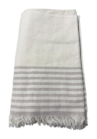 Uzhanem Keten Polar Saçaklı Süngersiz Çizgili Bej Tekli Koltuk Örtüsü 170x220 cm