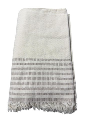 Uzhanem Keten Polar Saçaklı Süngersiz Çizgili Bej Tekli Koltuk Örtüsü 170x220 cm