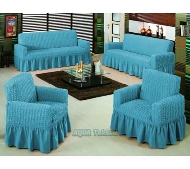 Eldost Ticaret Polyester Bürümcük Jakarlı Süngersiz Armürlü Giydirmeli Turkuaz Sekizli Koltuk Örtüsü 180x230 cm
