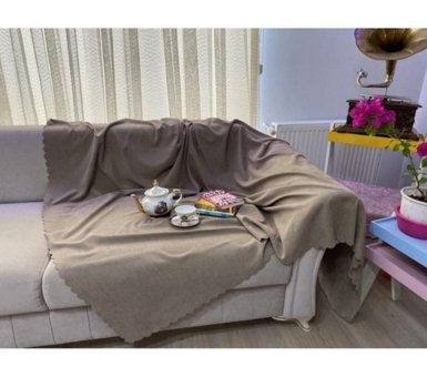 Poyraz Garanti Pamuklu Nubuk Jakarlı Süngersiz Düz Kahverengi Tekli Koltuk Örtüsü 175x215 cm
