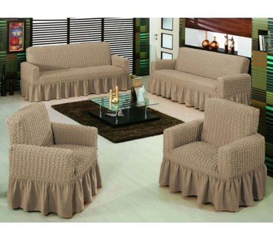 Elgeyar Pamuklu - Polyester Bürümcük Jakarlı Süngersiz Armürlü Giydirmeli Gri Sekizli Koltuk Örtüsü 183x230 cm