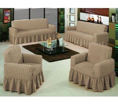 Elgeyar Pamuklu - Polyester Bürümcük Jakarlı Süngersiz Armürlü Giydirmeli Gri Sekizli Koltuk Örtüsü 183x230 cm