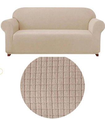 Akyol Home Polyester Likralı Süngersiz Pitikare Desenli Giydirmeli Lastikli Bej Tekli Koltuk Örtüsü 180x230 cm
