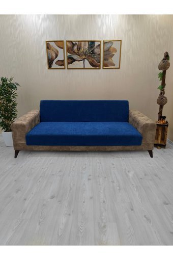 Afd Collection Kadife Süngersiz Düz Giydirmeli Lastikli Lacivert Tekli Koltuk Örtüsü 60x190 cm