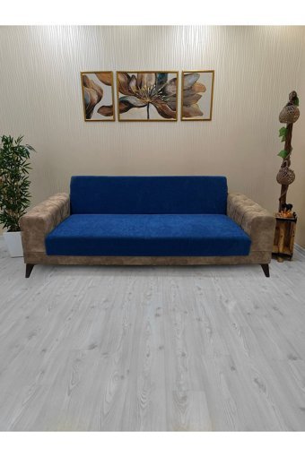 Afd Collection Kadife Süngersiz Düz Giydirmeli Lastikli Lacivert Tekli Koltuk Örtüsü 60x190 cm