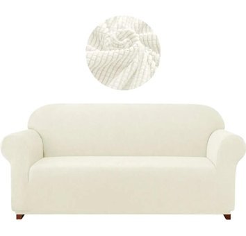 Uytm Pamuklu - Polyester Bürümcük-Likralı Süngerli Çizgili Giydirmeli Bej Tekli Koltuk Örtüsü 180x230 cm