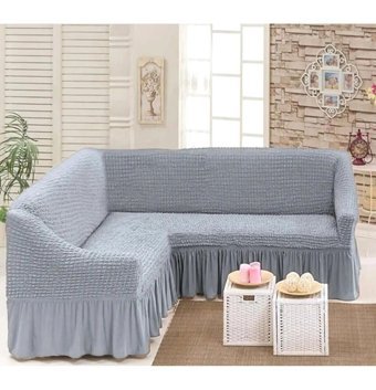 Bright Home Polyester Bürümcük Fırfırlı Süngersiz Petek Desenli Giydirmeli Lastikli Gri Tekli Koltuk Örtüsü 180x350 cm