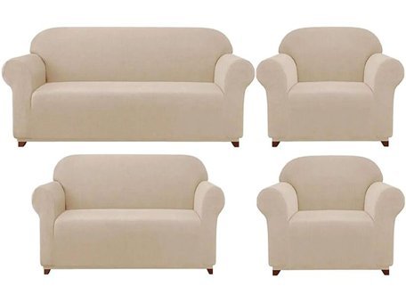 Furkanticaret Pamuklu - Polyester Süngersiz Düz Giydirmeli Somon 3-2-1-1 Koltuk Örtüsü 180x230 cm