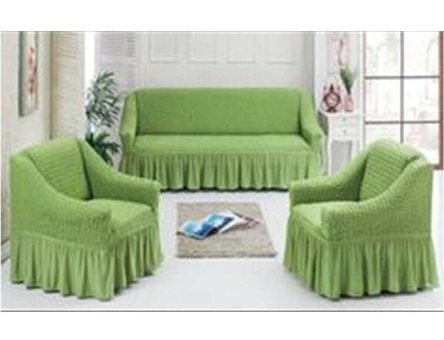 Akyol Home Polyester Bürümcük Fırfırlı Süngersiz Giydirmeli Lastikli Yeşil Üçlü Koltuk Örtüsü 150x195 cm