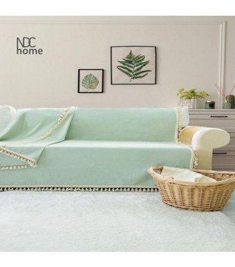 Ndc Home Premium Keten Ponponlu Süngersiz Düz Yeşil Tekli Koltuk Örtüsü 170x220 cm