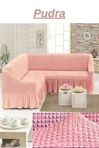 E Bahar Polyester Bürümcük Jakarlı Süngersiz Armürlü Giydirmeli Pembe Dörtlü Koltuk Örtüsü 400x550 cm