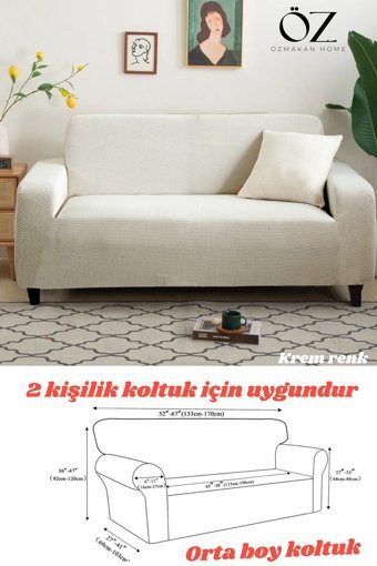 Özmakan Polyester Likralı Jakarlı Süngersiz Petek Desenli Giydirmeli Bej İkili Koltuk Örtüsü 130x170 cm