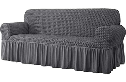 Arzuyum Polyester Bürümcük Fırfırlı Süngersiz Armürlü Giydirmeli Lastikli Siyah Tekli Koltuk Örtüsü 84x203 cm