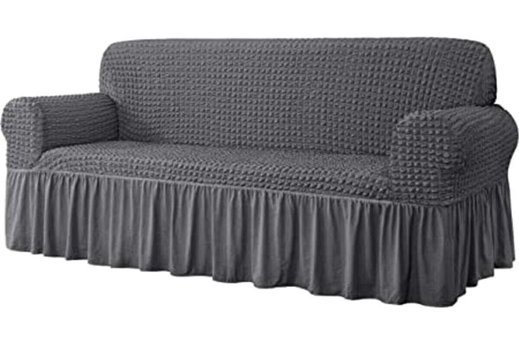 Arzuyum Polyester Bürümcük Fırfırlı Süngersiz Armürlü Giydirmeli Lastikli Siyah Tekli Koltuk Örtüsü 84x203 cm