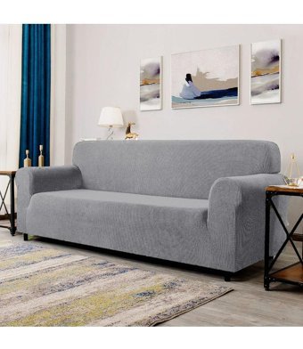 Tuchmall Pamuklu - Polyester Bürümcük-Likralı Süngerli Geometrik Desenli Giydirmeli Gri Tekli Koltuk Örtüsü 180x230 cm