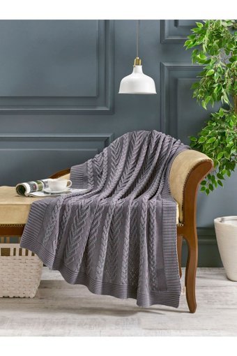 Betires Home TP-21001 Akrilik-Pamuklu Süngersiz Gri Tekli Koltuk Örtüsü 130x170 cm