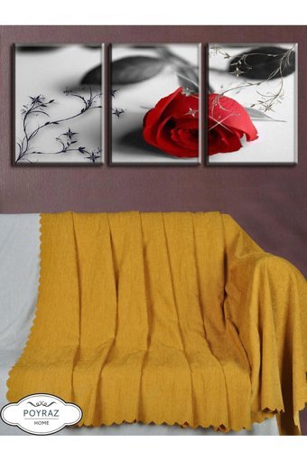 Poyraz Garanti Şönil Nubuk Jakarlı Süngersiz Düz Hardal Üçlü Koltuk Örtüsü 175x215 cm