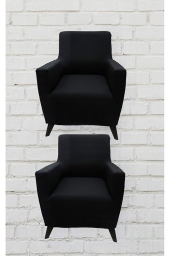 Şahane Ev Mikro Polyester Likralı Jakarlı Süngersiz Düz Giydirmeli Lastikli Siyah Üçlü Koltuk Örtüsü 38x46 cm