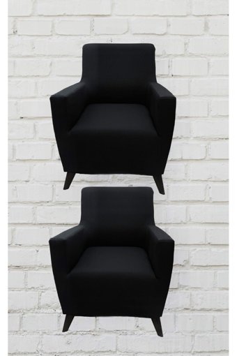 Şahane Ev Mikro Polyester Likralı Jakarlı Süngersiz Düz Giydirmeli Lastikli Siyah Üçlü Koltuk Örtüsü 38x46 cm