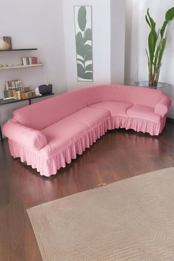 Faiend Polyester Jakarlı Süngersiz Geometrik Desenli Giydirmeli Krem Tekli Koltuk Örtüsü 120x350 cm