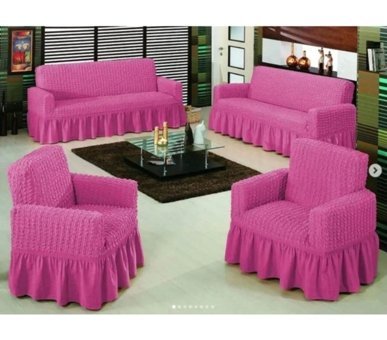 Eldost Ticaret Polyester Bürümcük Jakarlı Süngersiz Armürlü Giydirmeli Pembe Sekizli Koltuk Örtüsü 180x230 cm