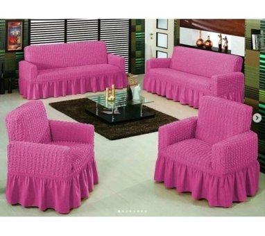 Eldost Ticaret Polyester Bürümcük Jakarlı Süngersiz Armürlü Giydirmeli Pembe Sekizli Koltuk Örtüsü 180x230 cm