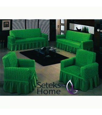 Bright Home Polyester Bürümcük Jakarlı Süngersiz Armürlü Giydirmeli Lastikli Yeşil Sekizli Koltuk Örtüsü 180x230 cm