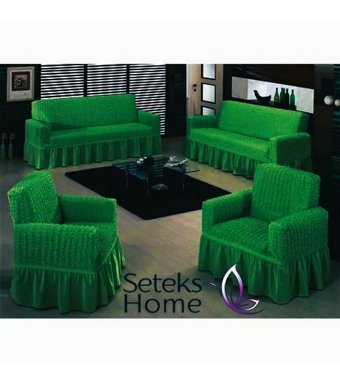 Bright Home Polyester Bürümcük Jakarlı Süngersiz Armürlü Giydirmeli Lastikli Yeşil Sekizli Koltuk Örtüsü 180x230 cm