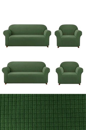 E Bahar Polyester Likralı Jakarlı Süngersiz Armürlü Giydirmeli Yeşil Sekizli Koltuk Örtüsü 180x230 cm
