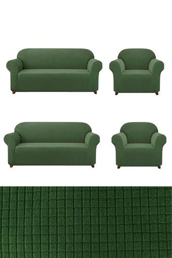 E Bahar Polyester Likralı Jakarlı Süngersiz Armürlü Giydirmeli Yeşil Sekizli Koltuk Örtüsü 180x230 cm
